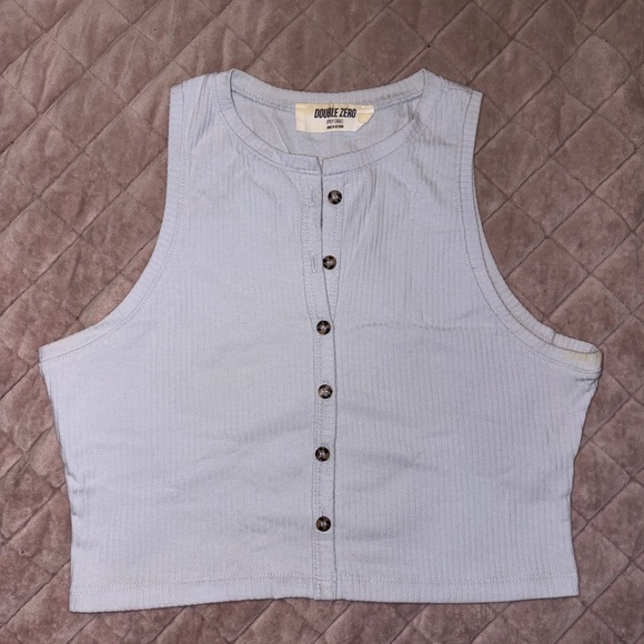 Sleeveless Button-Up Ribbed Top - Light Gray - Picture 3 of 6